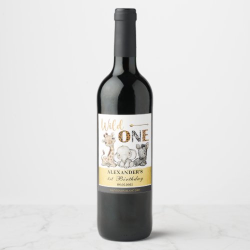 Wild One Safari 1st Birthday Wine Label