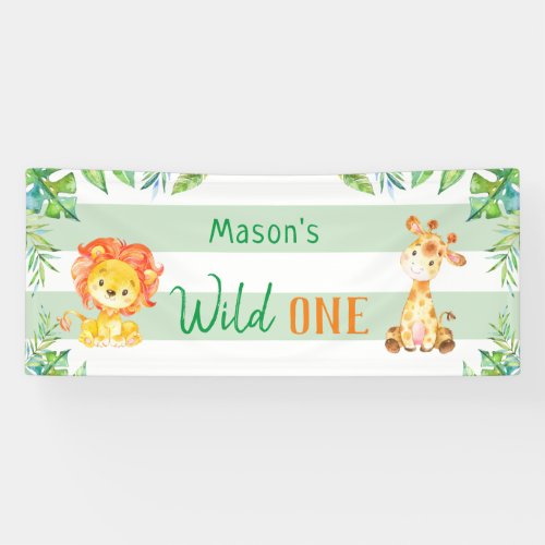 Wild One Safari 1st First Jungle Boys Birthday Banner