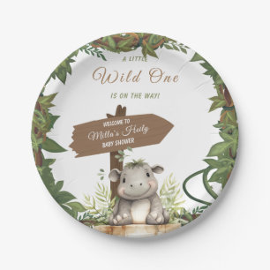 Wild One Safari Adventure Baby Hippo Baby Shower Paper Plates