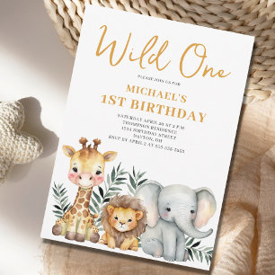 Wild One Safari Animal 1st Birthday Invitation