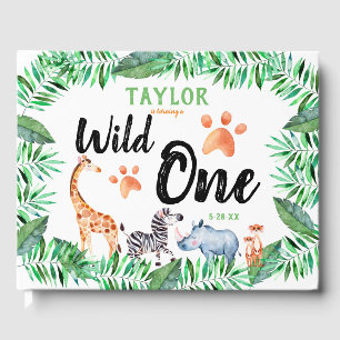Wild One Safari Animal 1st Birthday Party Guest Book