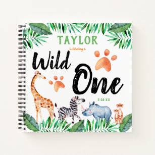 Wild One Safari Animal 1st Birthday Party Guest Notebook