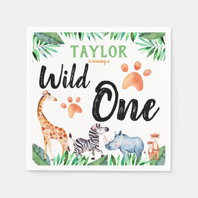 Wild One Safari Animal 1st Birthday Party Napkins (Front)