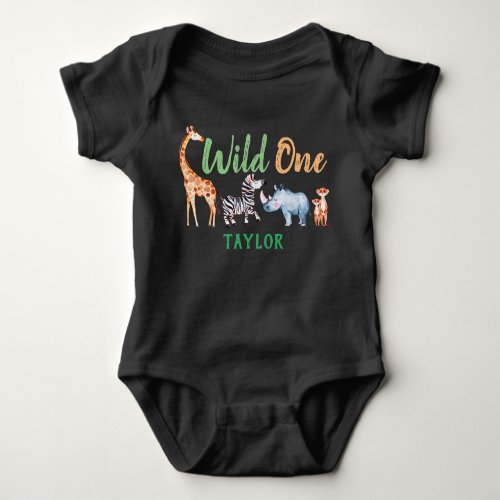 Wild One Safari Animal 1st Birthday Personalized Baby Bodysuit