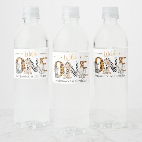 Wild One Safari Animal 1st Birthday Water Bottle L Water Bottle Label