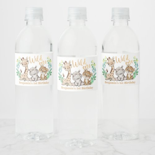 Wild One Safari Animal 1st Birthday Water Bottle Label