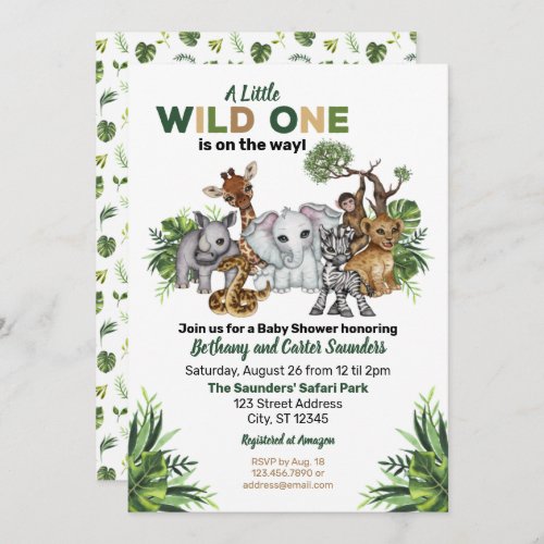 Wild One Safari Animal Baby Shower Invitation