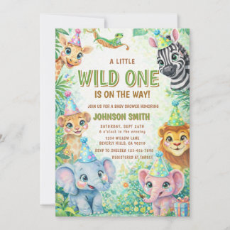 Wild one Safari Animal Baby Shower Invitation