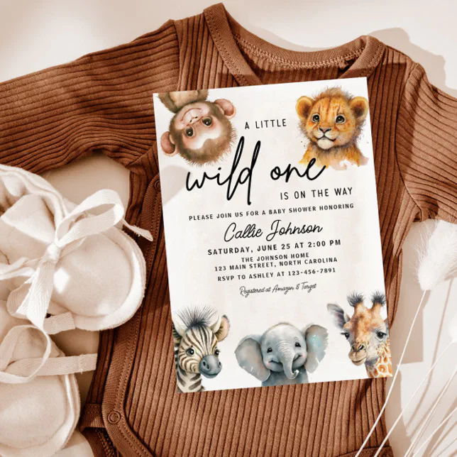 Wild One Safari Animal Baby Shower Invitation Zazzle
