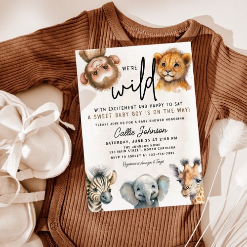 Wild One Safari Animal Baby Shower Invitation