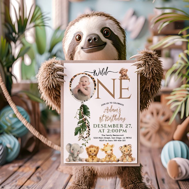 Wild One Safari Animal Balloon 1st Birthday  Invitation (Creator Uploaded)