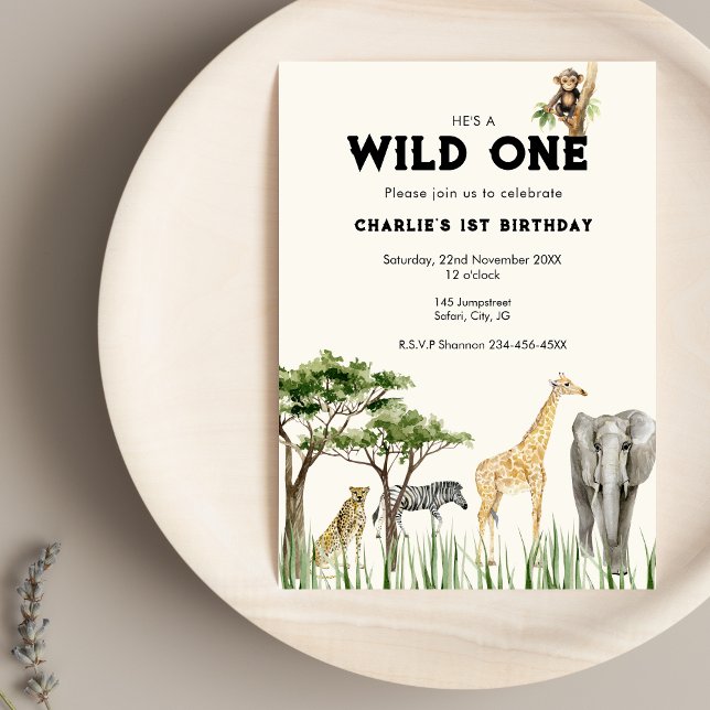 Wild One Safari Animal Birthday Invitation (Wild One Birthday Invitation)