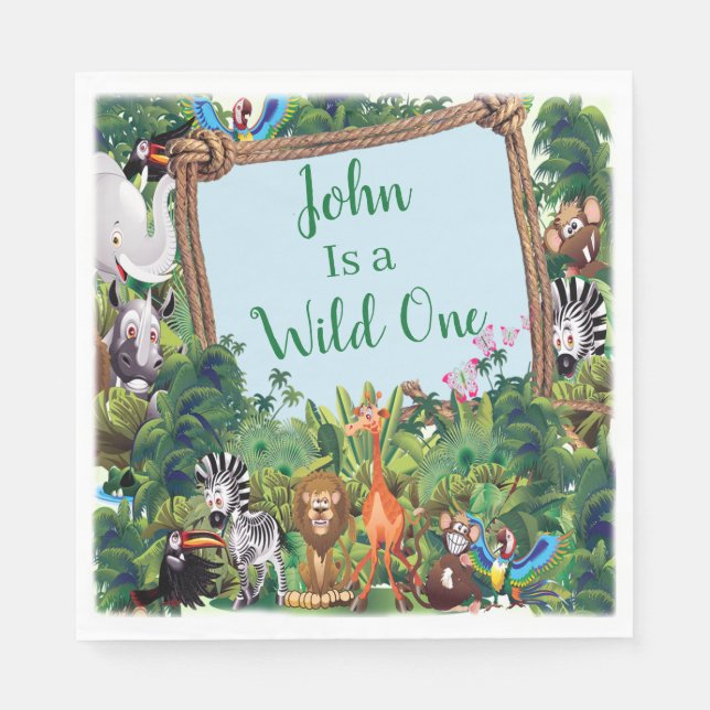 Wild One Safari Animal Birthday Party Napkins (Front)