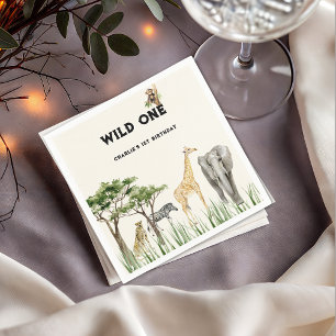 Wild One Safari Animal Birthday Party Napkins