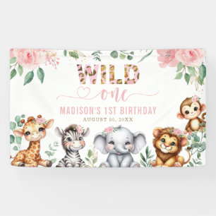 Wild One Safari Animal Blush Floral 1st Birthday Banner