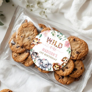 Wild One Safari Animal Blush Floral 1st Birthday Classic Round Sticker