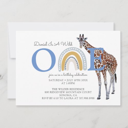 Wild One Safari Animal Boys First Birthday Invitation