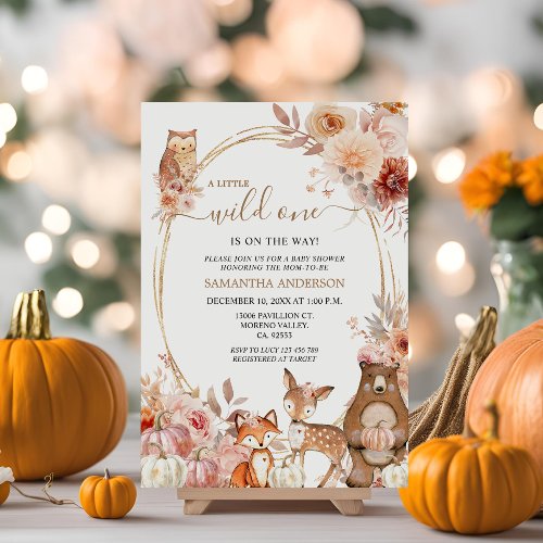  Wild One Safari Animal Fall Pumpkin Baby Shower Invitation