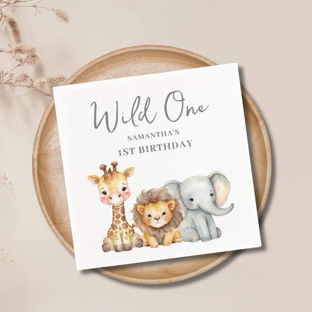 Wild One Safari Animal First Birthday Napkins (Creator Uploaded)