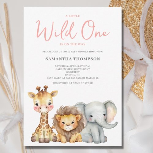 Wild One Safari Animal Girl Baby Shower  Invitation