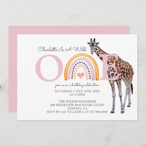 Wild One Safari Animal Girls Birthday Invitation