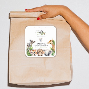 Wild One Safari Animal Jungle Baby Shower Favor Square Sticker