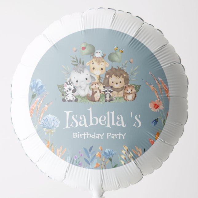 Wild one safari animal jungle Floral Birthday name Balloon (Front)