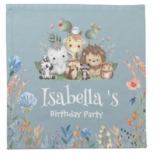 Wild one safari animal jungle Floral Birthday name Cloth Napkin