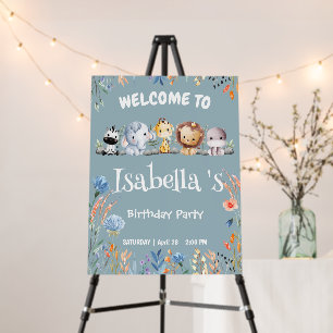 Wild one safari animal jungle Floral Birthday name Foam Board