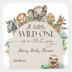 Wild One Safari Animal Jungle Modern Baby Shower Square Sticker