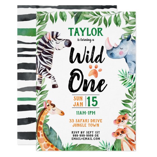 Wild One Safari Animal Kids 1st Birthday Invitation | Zazzle.com