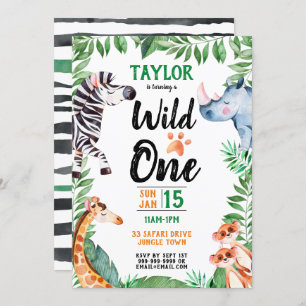 Wild One Safari Animal Kids 1st Birthday Invitation
