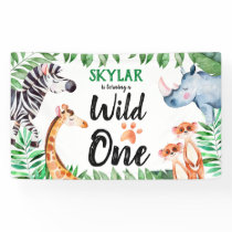 Wild One Safari Animal Kids 1st Birthday Party Banner