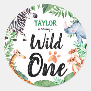 Wild One Safari Animal Kids 1st Birthday Party Classic Round Sticker