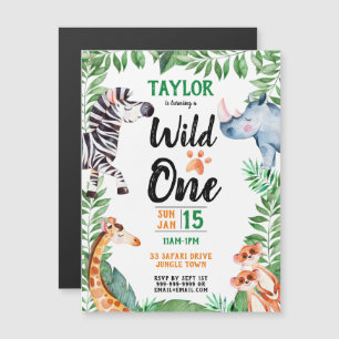 Wild One Safari Animal Kids 1st Birthday Party Magnetic Invitation