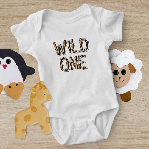 Wild one Safari Animal themed  Baby Bodysuit