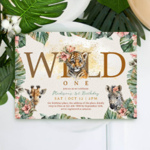 Wild One Safari Animal Tiger Baby Boy 1st Birthday Invitation
