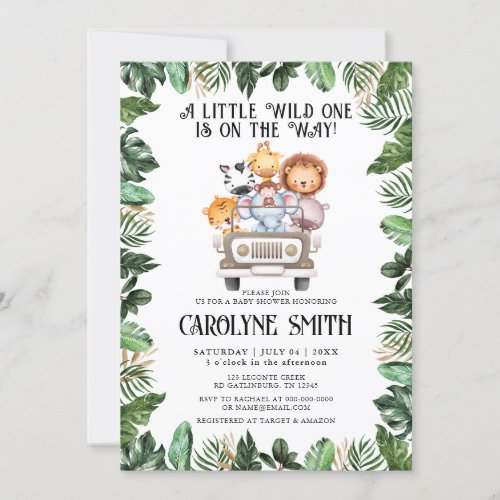 Wild One Safari Animal Tropical Jungle Baby Shower Invitation