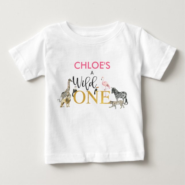 Wild One Safari Animals 1st Birthday Baby T-Shirt (Front)