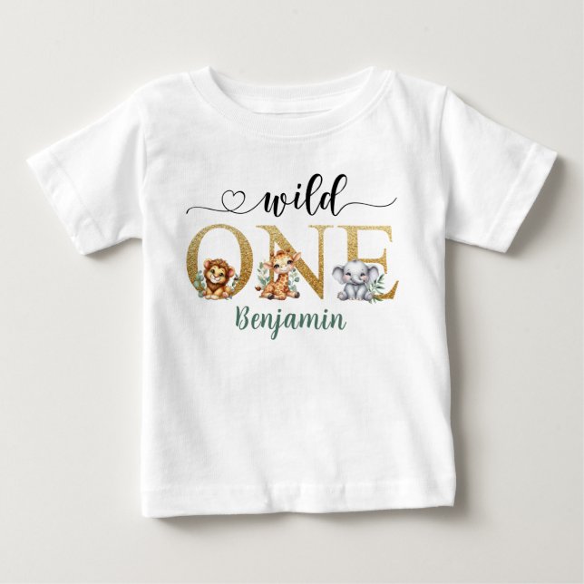 Wild One Safari Animals 1st Birthday Baby T-Shirt (Front)