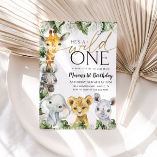 Wild One Safari Animals 1st Birthday Boys Invitati Invitation
