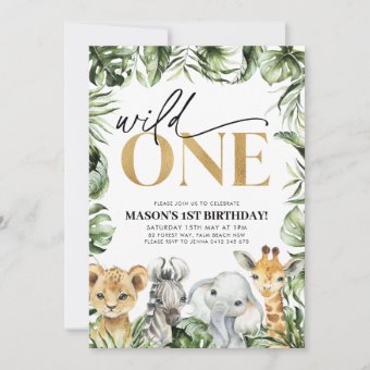 Wild One Safari Animals 1st Birthday Boys Invitation | Zazzle