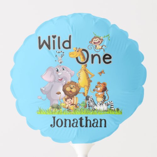 Wild One Safari Animals 1st Birthday cartoon  Balloon