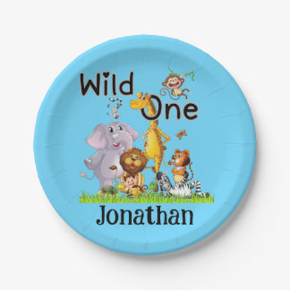 Wild One Safari Animals 1st Birthday cartoon Invit Paper Plates