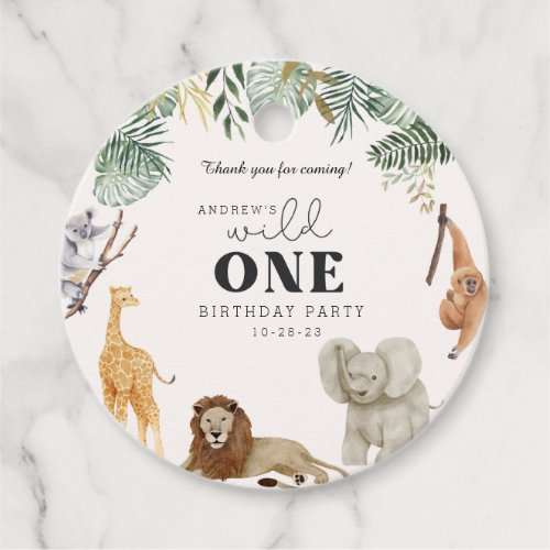 Wild One Safari Animals 1st Birthday Favor Tag