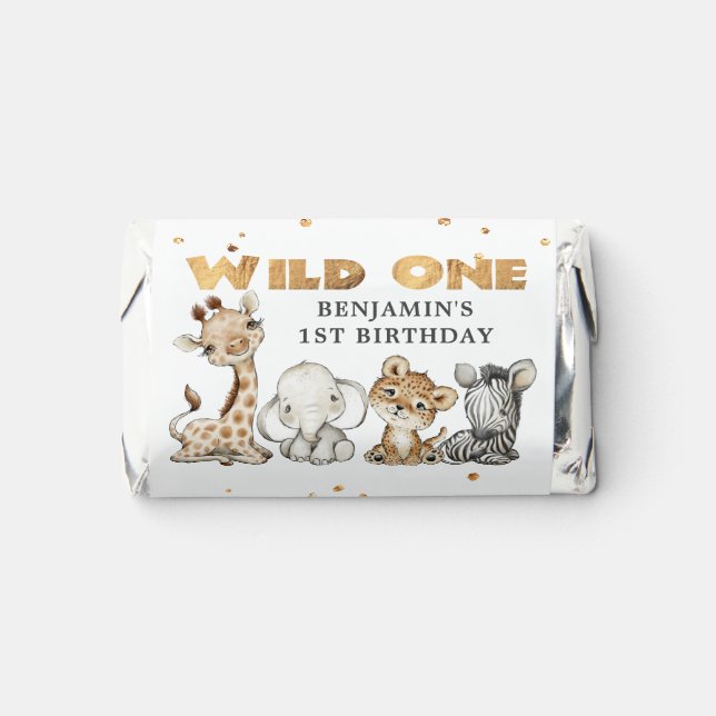 Wild One Safari Animals 1st Birthday Hershey's Min Hershey's Miniatures (Front)