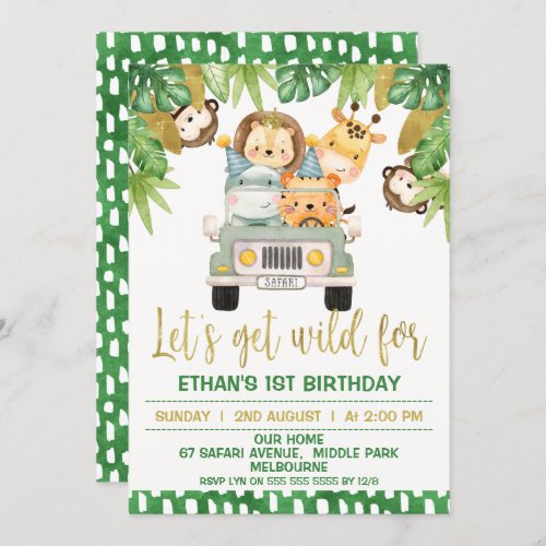 Wild One Safari Animals 1st Birthday Invitation