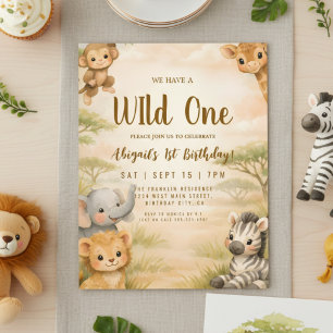 Wild One Safari Animals 1st Birthday Invitation