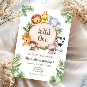 Wild One Safari Animals 1st Birthday Invitation