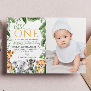 Wild One Safari Animals 1st Birthday Invitation